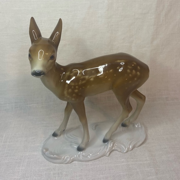 Vtg Metzler & Ortloff Porcelain Fawn Deer Standing Alert 5”x6” FR Lippert German - Picture 1 of 4